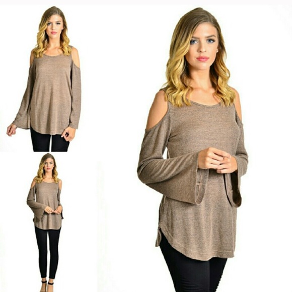 🍂Beautiful Mocha Open Shoulder Top☕️ 1 Left - Picture 2 of 7